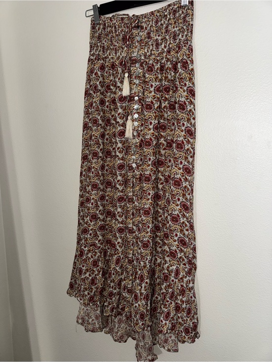 Rachel Zoe Dresses & Skirts - Rachel Zoe Burgundy Floral Tiered Maxi Skirt with Tassel Tie